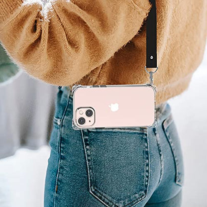 for iPhone 13 Crystal Clear Case with Detachable Adjustable Crossbody Strap, Slim Fit Shockproof Protective Phone Case with Anti-Lost Shoulder Neck Lanyard for Girls and Women - size: iPhone 13