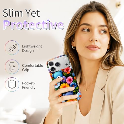 Case Compatible with iPhone 17 Pro Max, 2025 Anti-Yellow Ultra Transparent Soft TPU Phone Case, Shockproof Anti-Slip Slim Lightweight Full Coverage Protective (Flower Bear) - color: Flower bear