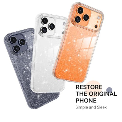 YINLAI Compatible with iPhone 17 Pro Max Case 6.9-Inch,Crystal Sparkle Anti-Yellowing Upgraded Full Camera Protection Supports Wireless Charging Slim Shockproof Protective Phone Cover (Clear Glitter) - color: Clear Glitter, size: iPhone 17 Pro Max 6.9"
