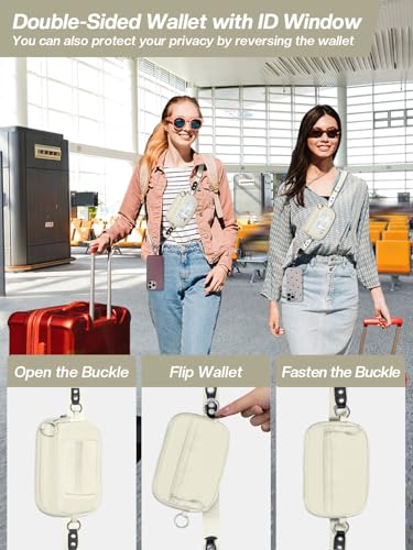 Tiostep Clip and Go Strap for Phone with Wallet Crossbody Phone Lanyard Adjustable and Detachable RFID Wristlet Wallet (Beige, Medium) - color: Beige, size: Medium