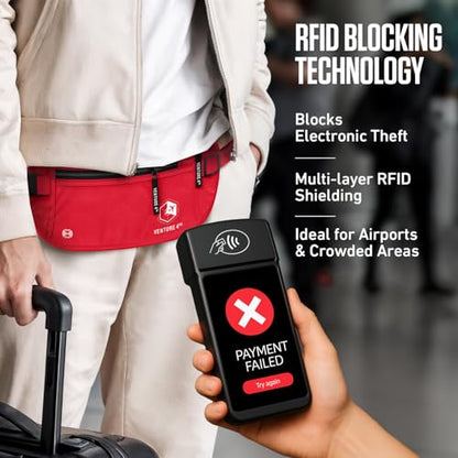 VENTURE 4TH Travel Money Belt, RFID Blocking Passport Holder - Red - color: Red