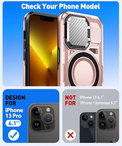 DASFOND Shield Series for iPhone 13 Pro Case with Camera Stand Cover [Compatible with MagSafe] Full Body Military Shockproof Protection Heavy Duty Rugged Magnetic Phone Case iPhone 13 Pro, Pink - color: Pink, size: Camera Stand iPhone 13 Pro