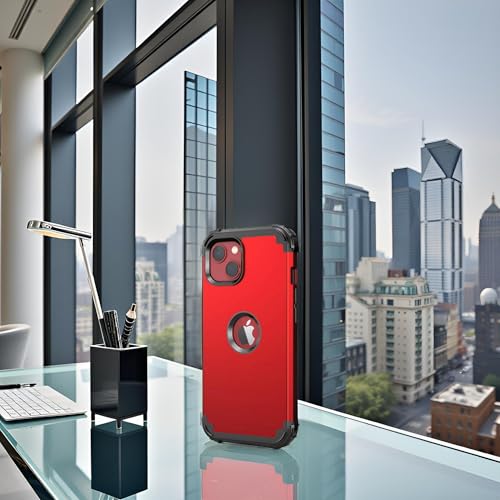 IDweel for iPhone 15 Case with Tempered Glass Screen Protector, 3 in 1 Shockproof Slim Hybrid Heavy Duty Hard PC Cover Soft Silicone Bumper Full Body Case,Red - color: Red