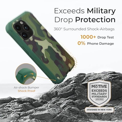 MOTIVE Heavy Duty Case for iPhone 15 Pro Max, Belt Clip Holster | 6.7" Green - color: Green Camouflage, size: iPhone 15 Pro Max