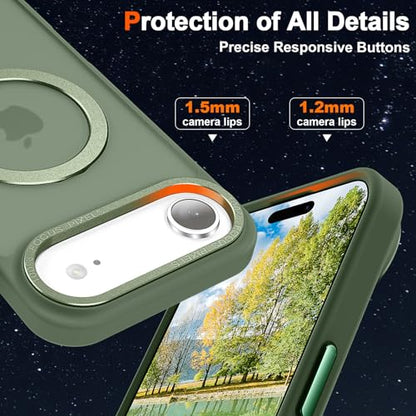 Magnetic for iPhone Air Case with Ring Stand, Midnight Green | Invisible Magnetic Kickstand, 10FT Drop Protection Shockproof, Velvety Touch, Slim Translucent Matte Back - color: Midnight Green, size: Iphone Air 6.5 inches