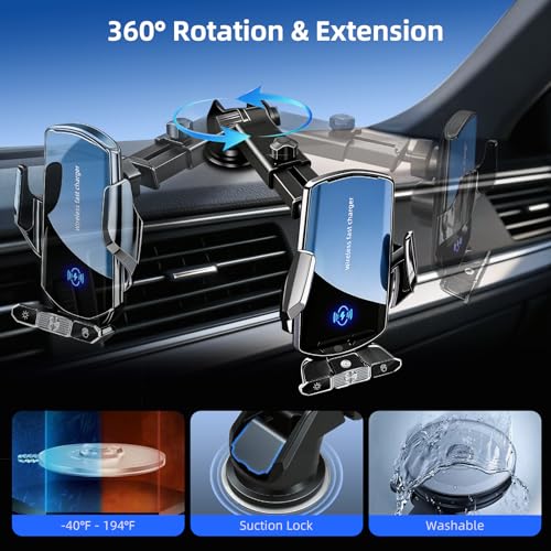 Car Phone Holder,Car Mount Charger,15W Wireless Charging & 10W Magnetic Charging(3 Connectors),Auto-Clamping Hands Free,Suction Cup Mount for Windshield,Mirror & Screen,Car Accessories & Gift - size: Universal | 3in1 Charging