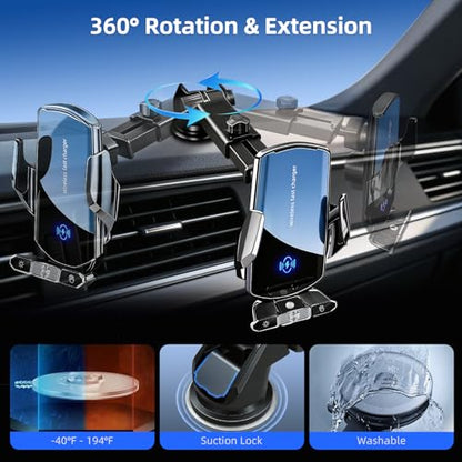 Car Phone Holder,Car Mount Charger,15W Wireless Charging & 10W Magnetic Charging(3 Connectors),Auto-Clamping Hands Free,Suction Cup Mount for Windshield,Mirror & Screen,Car Accessories & Gift - size: Universal | 3in1 Charging
