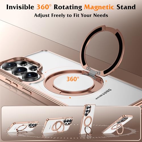 Compatible with Clear Samsung Galaxy S26 Ultra Case with 360° Invisible Magnetic Ring Stand [Compatible with Mag-Safe] Shockproof Plating Phone Case for S26 Ultra 6.9",Desert Gold - color: Desert Gold, size: Samsung Galaxy S26 Ultra
