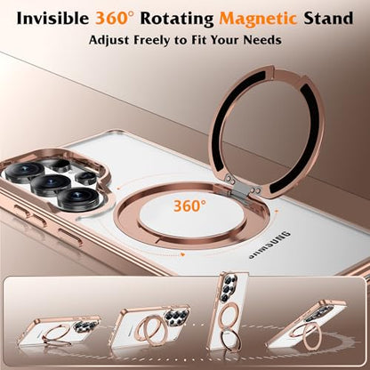 Compatible with Clear Samsung Galaxy S26 Ultra Case with 360° Invisible Magnetic Ring Stand [Compatible with Mag-Safe] Shockproof Plating Phone Case for S26 Ultra 6.9",Desert Gold - color: Desert Gold, size: Samsung Galaxy S26 Ultra