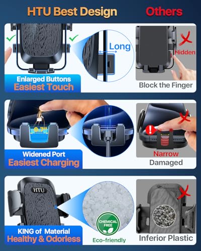 HTU Upgraded Strongest Suction No Block View Bendable Arm Car Phone Holder - color: Deep Black
