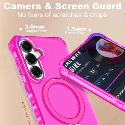 Compatible with Samsung Galaxy S26 Plus Case 6.7'' Cute Wavy Frame with Magnetic Stand [Compatible with Mag-Safe] Military-Grade Translucent Phone Case for S26 Plus, Hot Pink - color: Hot Pink, size: Samsung Galaxy S26 Plus