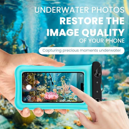 2 Pack Waterproof Floating Phone Pouch IPX8 Floatable Waterproof Phone Case with Lanyard Strap Universal Dry Bags Underwater Case Wallet for iPhone 17/Air16 15 14 13 12 Samsung,Up to 7.2" for Swimming - color: Blue+Black