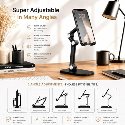Phone Stand,(3 Cable Organizers for Desk),Set, Adjustable Phone Stand, Tablet Holder, Height & Angle Adjustable, Anti-Slip Base for Smartphones, Compatible with iPhone 17/16/15/14/13 & Android