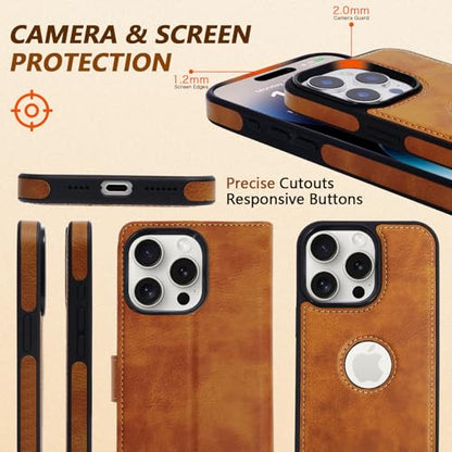 2 in 1 PU Leather for iPhone 15 Pro Case, Detachable Wallet Case with Card Holder, Removable Flip Folio Cover with RFID Blocking, Stand Shockproof Phone Cover（Compatible with MagSafe） Brown - color: Brown, size: Iphone 15 pro
