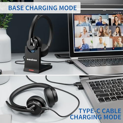 awatrue Wireless Headset with Mic for Work, Noise Canceling for Clear Calls - color: Black