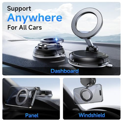 Compact Foldable Car Phone Holder for Magsafe [78+LBS Strongest Suction & 2400gf Strongest Magnetic] 360° Adjustable Car Phone Mount, Phone Holders for Your Car for iPhone 18-12 Pro Max (Carbon Fiber) - color: Carbon Fiber