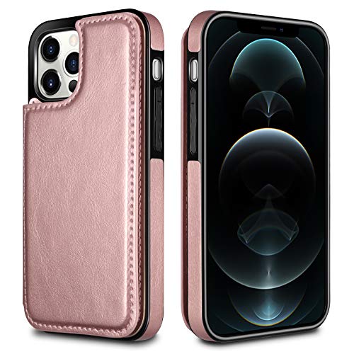 HianDier Wallet Case Compatible with iPhone 12 Pro MAX Case 5G 6.7-inch Slim Protective with Credit Card Slot Holder Flip Folio Soft PU Leather Magnetic Closure Cover, Rose Gold - color: Rose Gold