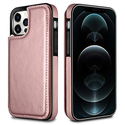 HianDier Wallet Case Compatible with iPhone 12 Pro MAX Case 5G 6.7-inch Slim Protective with Credit Card Slot Holder Flip Folio Soft PU Leather Magnetic Closure Cover, Rose Gold - color: Rose Gold