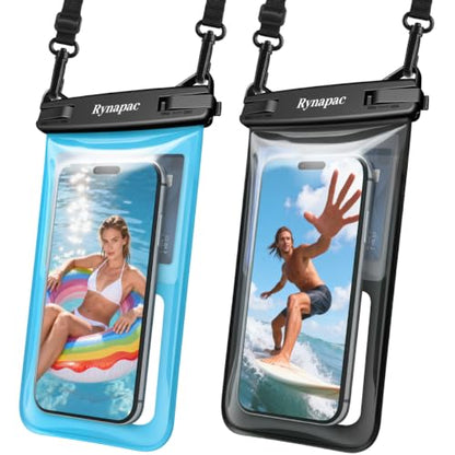 Rynapac Waterproof Phone Pouch Floating, 2 Pack IPX8 Dry Bag [Up to 8.5''] | Touchscreen & Underwater Photography, Adjustable Lanyard, for iPhone 17 16 15 Pro Max, Beach Cruise Essentials 2026 - color: Black & Blue