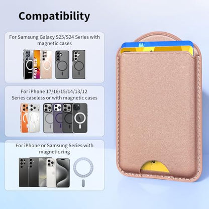 Magnetic Wallet for Samsung Galaxy S26 S25 S24 Series, Fold 8 Ultra with Magsafe Case, for iPhone 17-12 Series, RFID Blocking Leather Magnetic Card Holder | Holds 3 Cards | Rose Gold - color: Rose Gold
