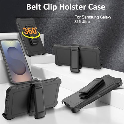 Compatible with Samsung Galaxy S26 Ultra Case, with Belt Clip Holster Heavy Duty Rugged Shockproof Full Body Protection Kickstand Cover for Samsung Galaxy S26 Ultra Phone (Black+Grey) - color: Black+Grey