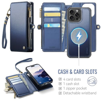 for iPhone 16 Pro Phone Case Wallet Magnetic Detachable, Navy Blue - color: Navy Blue, size: iPhone 16 Pro