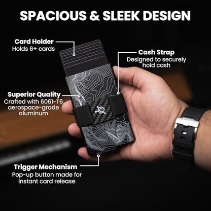 CODE 118 Wallet for Men - Slim Minimalist Aluminum Magnetic Card Holder - RFID Blocking Front Pocket Mag Safe Wallet with Strong Magnet Attachment (Topographic Black) - color: Topographic Black