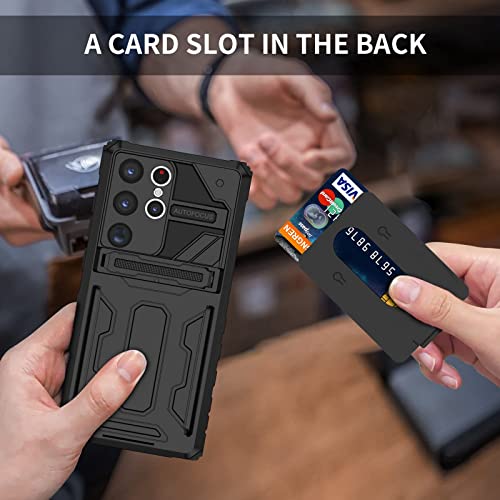 for Samsung Galaxy S23 Ultra Wallet Case with Card Holder, Black | Detachable Card Holder, Built-in Kickstand, with Screen Protectors - Soft 2 Pack, Military Grade, Full Body Shockproof - size: for Galaxy S23 Ultra - 6.8''