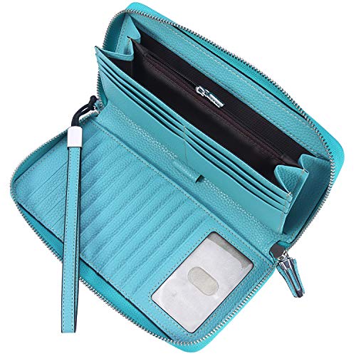 Small Compact Women Wallet RFID Blocking Genuine Leather Bifold Purse with ID Windows - color: 1- Pebbled Tiffany Blue, size: One Size