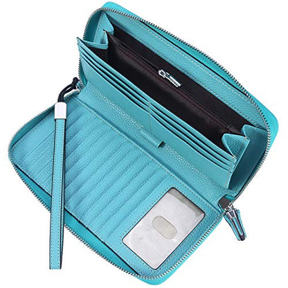 Small Compact Women Wallet RFID Blocking Genuine Leather Bifold Purse with ID Windows - color: 1- Pebbled Tiffany Blue, size: One Size