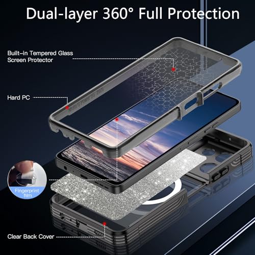 Hekodonk for Moto G Power 5G 2026 Case, Compatible with Magsafe [Built-in Tempered Glass Screen Protector & Camera Lens Protection] Full Body Shockproof Protective Women Girl Bling Case,Black - color: Black