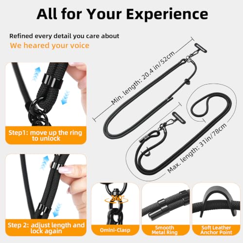 Phone Lanyard Crossbody, Anti-Theft Strap for iPhone/Samsung - color: Black
