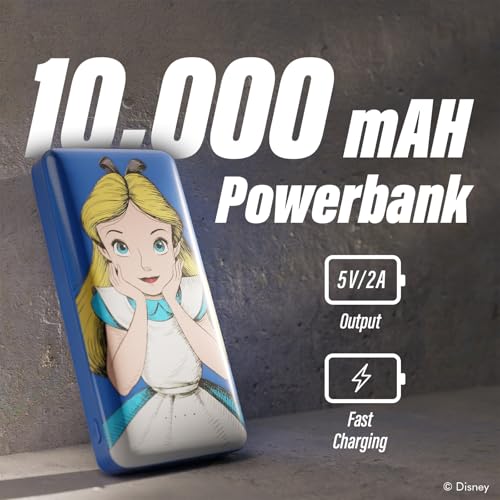 Disney Alice in Wonderland 10,000Mah Power Bank- Universally Compatible Portable Phone Charger Battery Pack w/USB Charging Port - Alice Gifts for Women, Men, Teens and Kids