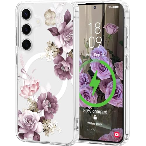 for Samsung Galaxy S25 Plus/S24 Plus Case Flower Clear,Purple | [Compatible with Magsafe], Cute Flower Girls Women Clear Case Silicone Shockproof Protective Cover with Pretty Floral Pattern - color: Purple, size: Samsung Galaxy S25 Plus/S24 Plus