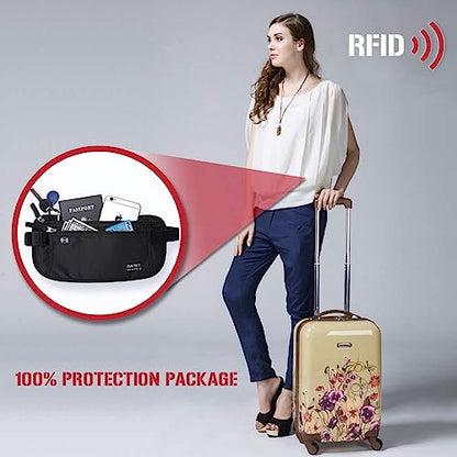 Money Belt - Passport Holder Secure Hidden Travel Wallet with RFID Blocking, Undercover Fanny Pack (Black) - color: Black, size: Rfid Blocking & Belt Wide:1 inch