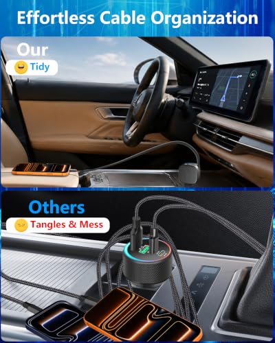 Apple MFi Certified Retractable Car Charger, 90W USB C Car Charger Adapter - color: Piano Black