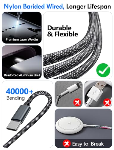 2Pack Travel Essentials for Apple Watch Charger,3-in-2 Multi Charging Cable - color: Black, size: 2Pack-6 FT