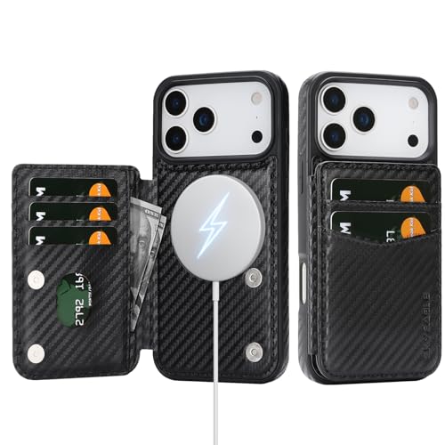 SkyEagle Compatible with MagSafe iPhone 17 Pro Case Wallet,Carbon Black | Magnetic Clasp,RFID Blocking,PU Leather,Flip Folio Shockproof Phone Cover,with Credit Card Slots & Kickstand for Men & Women - color: Carbon Black, size: iPhone 17 Pro - 6.3"