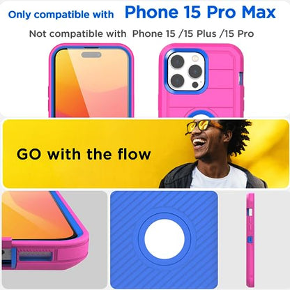 AICase Compatible with iPhone 15 Pro Max Case,Heavy Duty Drop Protection Full Body Rugged Shockproof Military Protective Tough Durable Cover Compatible with iPhone 15 Pro Max 6.7"_5 - color: Hot Pink/Blue