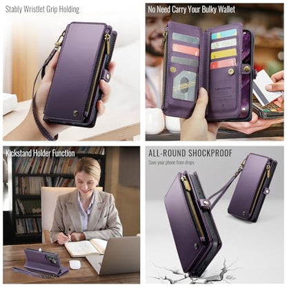 Defencase for Samsung Galaxy S26 Ultra Wallet Case with Card Holder, Purple | with RFID Blocking Zipper Pocket, Durable PU Leather, Wrist Strap, S26 Ultra Flip Phone Cases Cover with Stand for Women Men - color: Purple