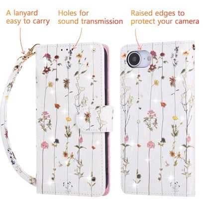UEEBAI Wallet Case for iPhone 17e/iPhone 16e, PU Leather Phone Cover Kickstand RFID Blocking Flip Case Card Slots Wrist Strap Relief Engraved Pattern Magnetic Closure Flower Folio Wallet, Vine - color: Vine, size: iPhone 17e/16e