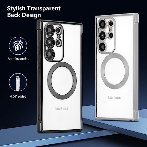 RALEAVO Magnetic Case for Samsung Galaxy S23 Ultra Clear Case Cover [Compatible with Magsafe & Military Grade Drop Protection] Transparent Shockproof Slim Plated Phone Case - Black - color: Black, size: S23 Ultra