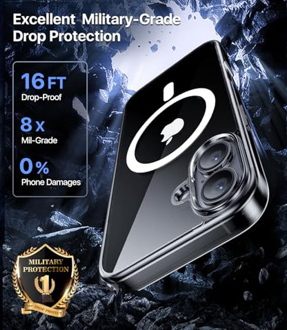 CAHEJILU Magnetic for iPhone 16 Case,[Compatible with MagSafe][Military Grade Drop Protection] Anti-Fingerprint Translucent Matte Shockproof Protective Case for iPhone 16 Phone Case 6.1",Clear - color: A4-Clear
