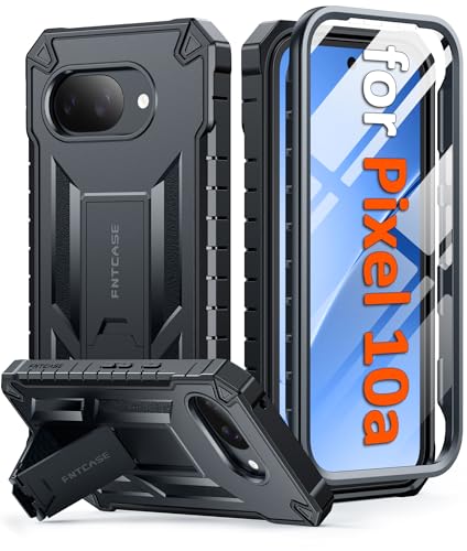 FNTCASE for Google Pixel 10a Phone Case with Built-in Screen Protector | Rugged Kickstand, 20FT Military-Grade Drop Protection, Matte Textured, Heavy Duty Shockproof TPU Protective Cover, Black - color: Black, size: For Pixel 10A 6.3 Inch