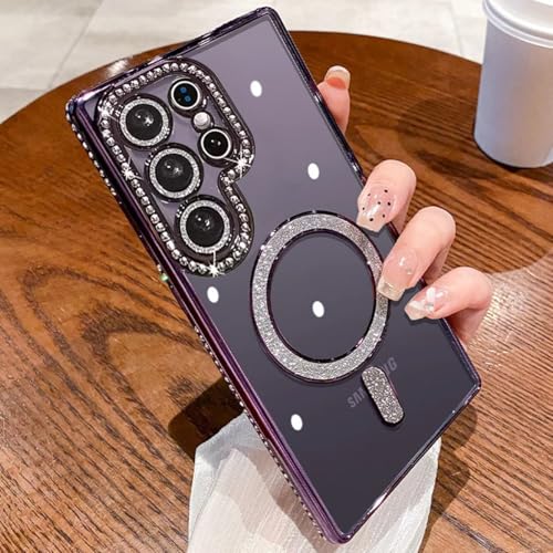 for Samsung Galaxy S26 Ultra Clear Glitter Case Magnetic, [Compatible with MagSafe] Women Cute Bling Diamond Sparkly Case Camera Lens Protectors Plating Cover for Galaxy S26 Ultra, Purple - color: Purple