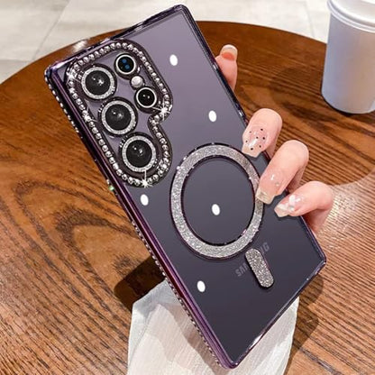 for Samsung Galaxy S26 Ultra Clear Glitter Case Magnetic, [Compatible with MagSafe] Women Cute Bling Diamond Sparkly Case Camera Lens Protectors Plating Cover for Galaxy S26 Ultra, Purple - color: Purple