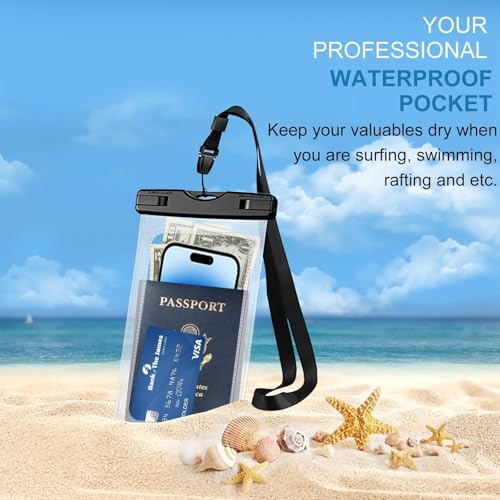 [1 Pack]-7.5" Waterproof Pouch, Waterproof Cell Phone Case Compatible for iPhone 16/15/14/13/12 Pro Max/11/11 Pro/SE/Xs Max/XR/8P/7 Galaxy, Phone Dry Bag for Beach Kayaking Travel - color: A1-1 Pack-Black-7.5"