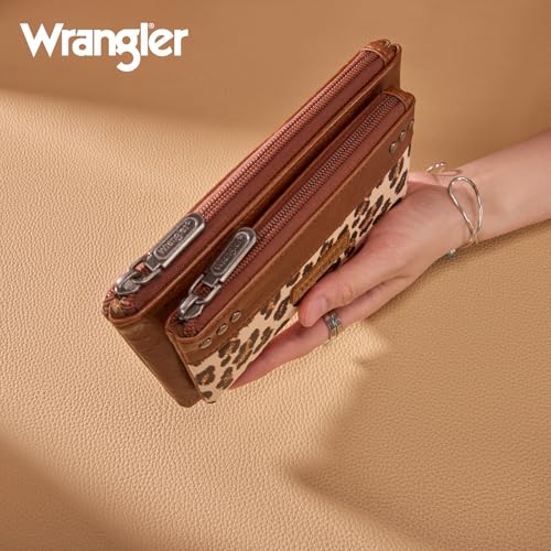 Montana West X Wrangler Brown Wallet Women Double Zipper Pocket Wallet with Rfid Blocking Large Phone Western Women's Wallets Card Cases & Money Organizers - color: Brown