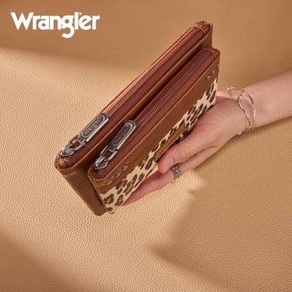 Montana West X Wrangler Brown Wallet Women Double Zipper Pocket Wallet with Rfid Blocking Large Phone Western Women's Wallets Card Cases & Money Organizers - color: Brown