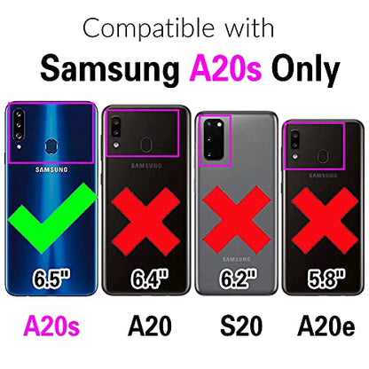 Asuwish Flip Wallet Phone Case for Samsung Galaxy A20s with Tempered Glass Screen Protector Magnetic Closure Folio Cover Credit Card Holder Slot Stand Cell Accessories A 20s Plus A207M Women Blue - color: Blue